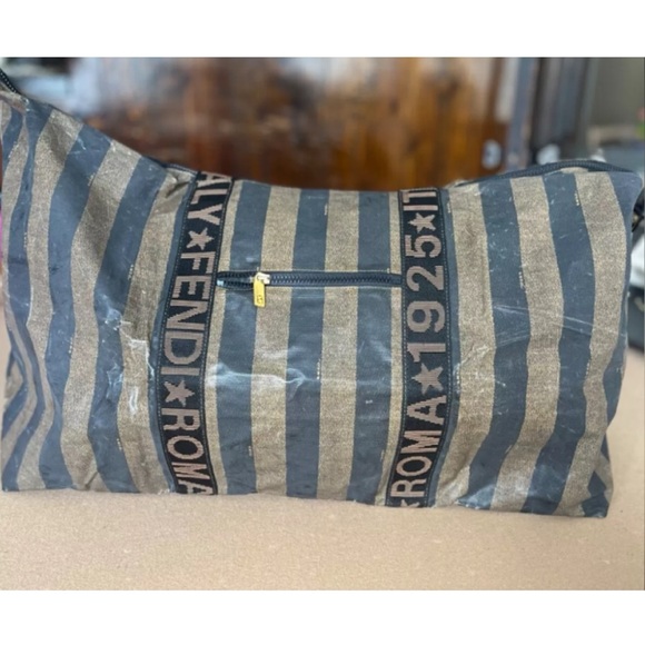 SOLD❤️ FENDI Roma Pequin Stripe Coated Canvas Duffle/ Travel/ Weekender Bag XL - Picture 13 of 13